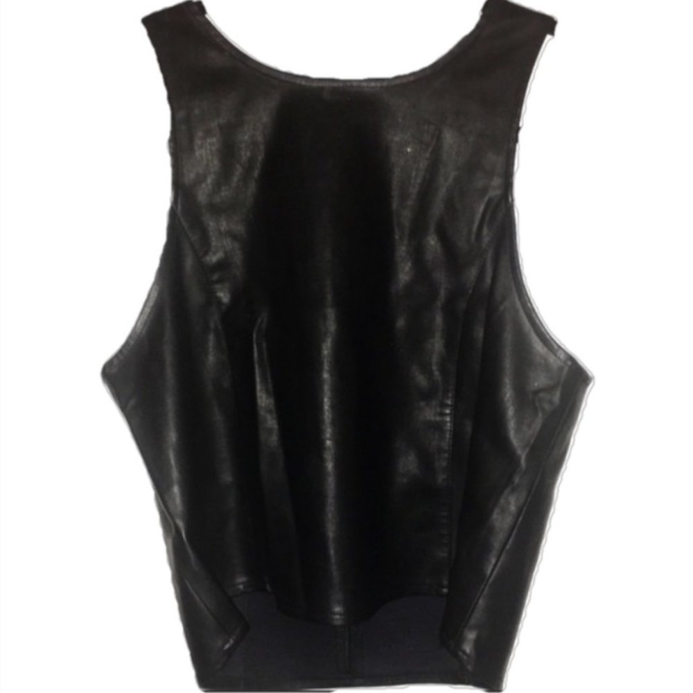 Rehab Black Leather Cropped Tank Top